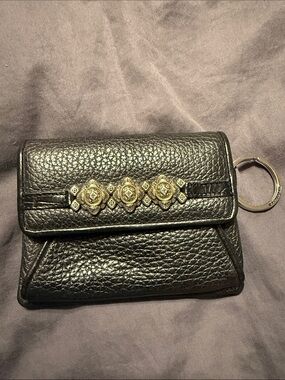 Brighton Black Pebbled Leather Key Wallet with Silver & Gold Accents